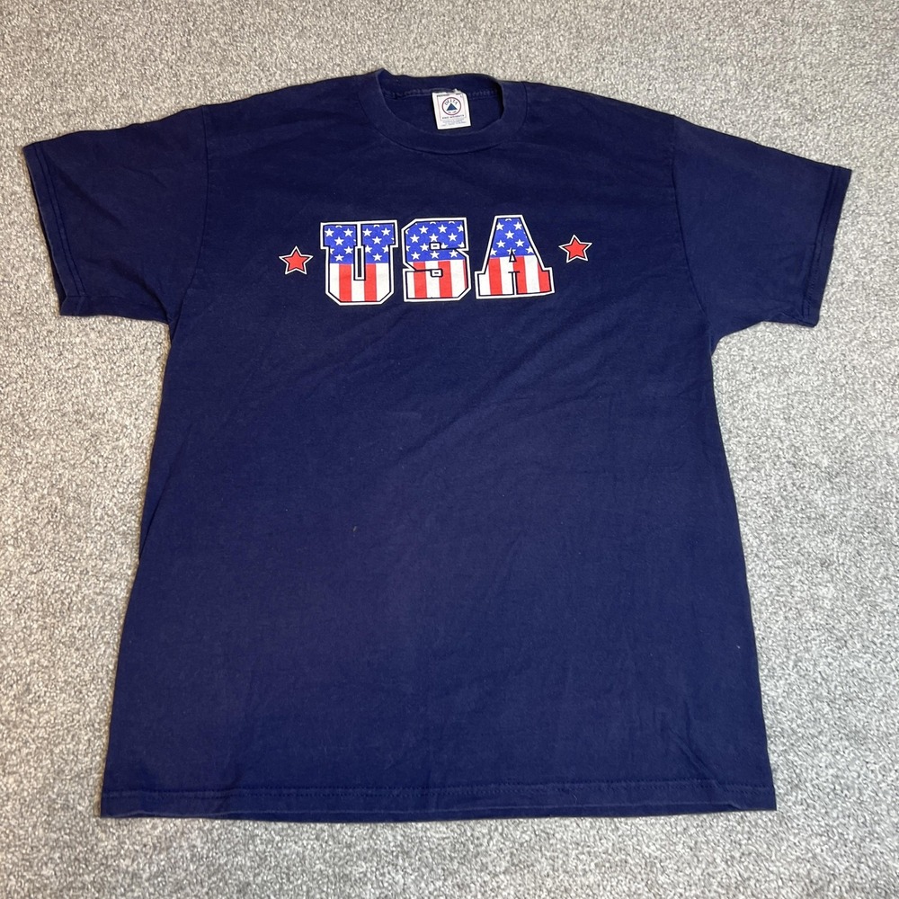 vtg USA Shirt Mens‎ Large Blue Delta Pro Weight Patriotic American Flag Cotton